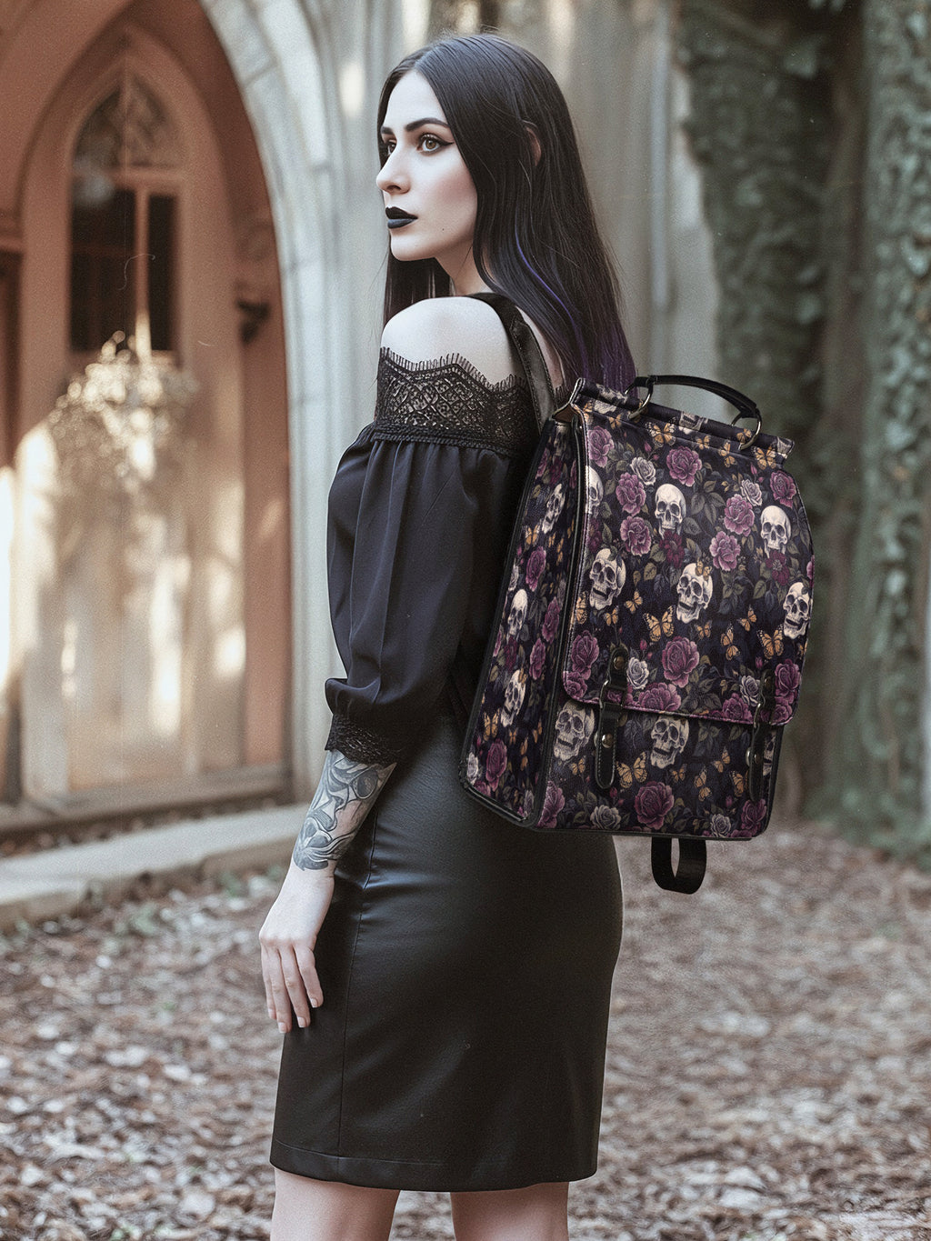 "Noctaflora" Leather Backpack