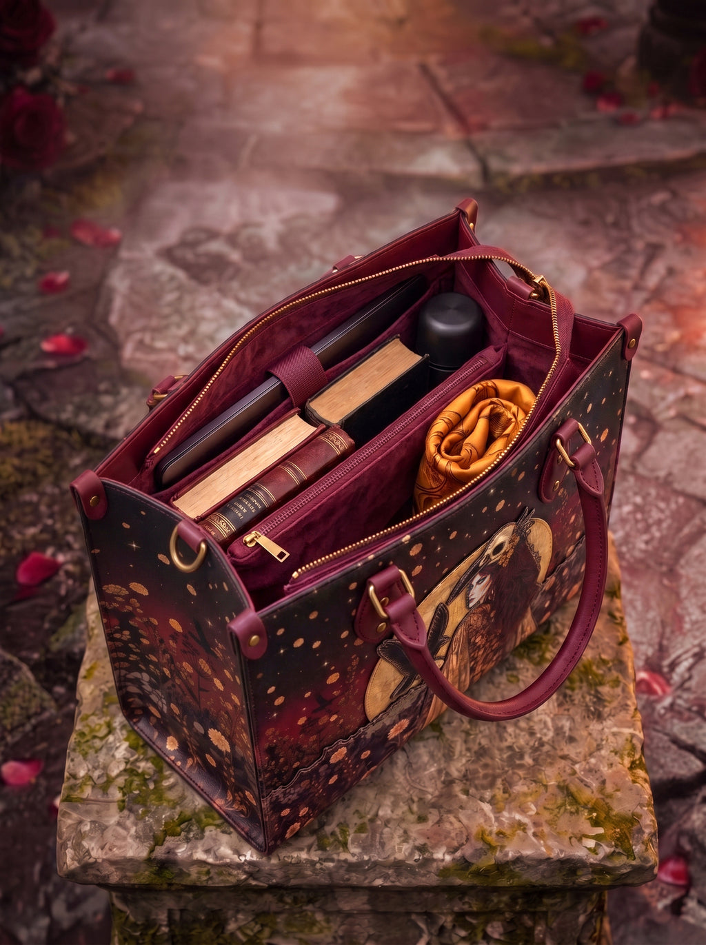 "Phantom Goddess" Applique Leather Handbag