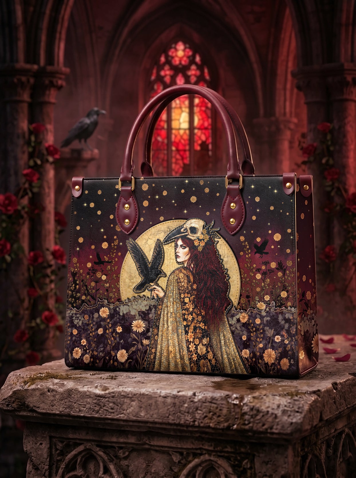 "Phantom Goddess" Applique Leather Handbag