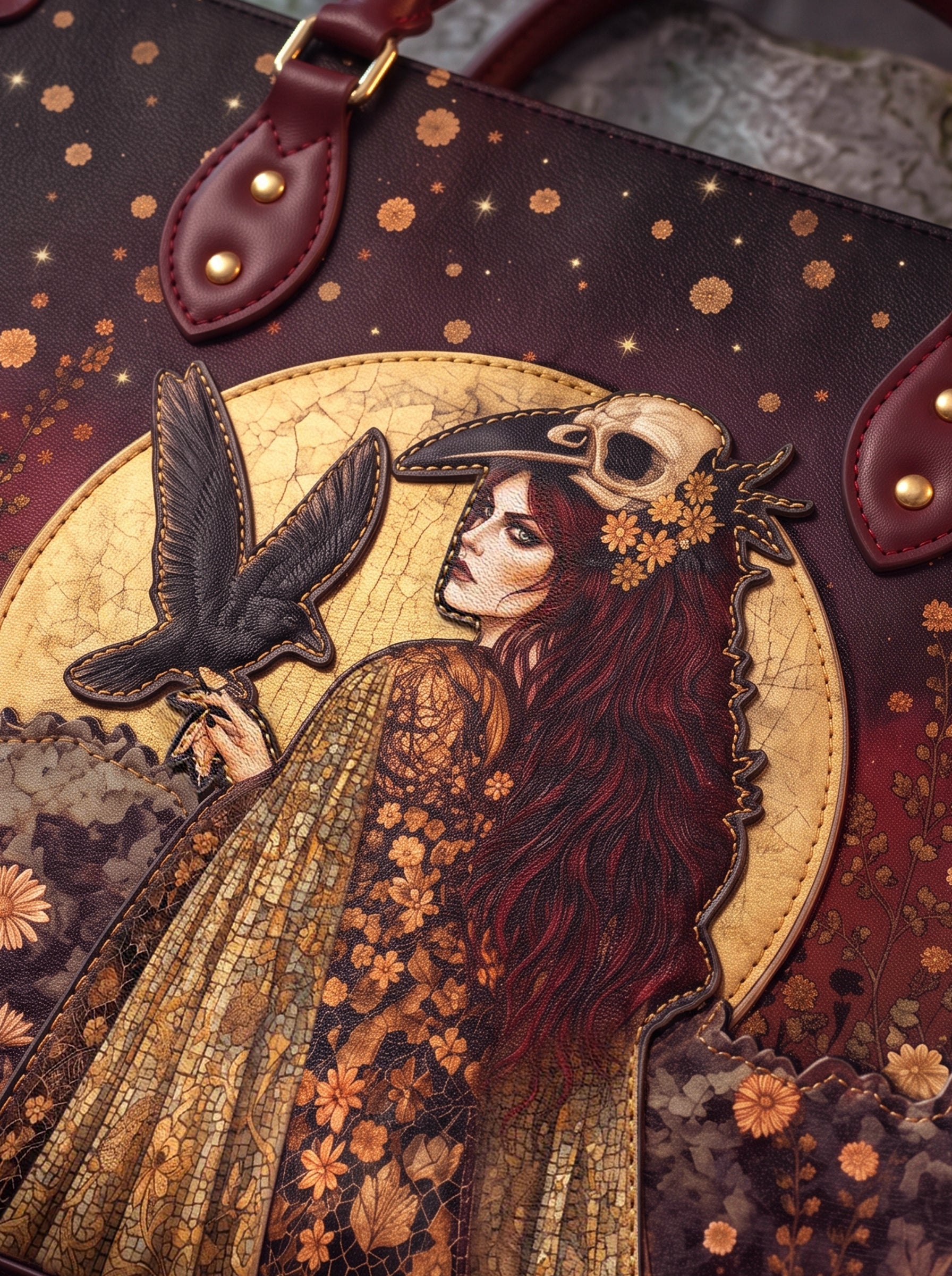 "Phantom Goddess" Applique Leather Handbag