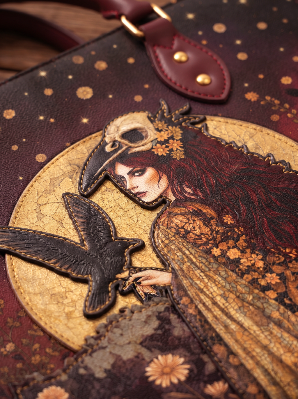 "Phantom Goddess" Applique Leather Handbag