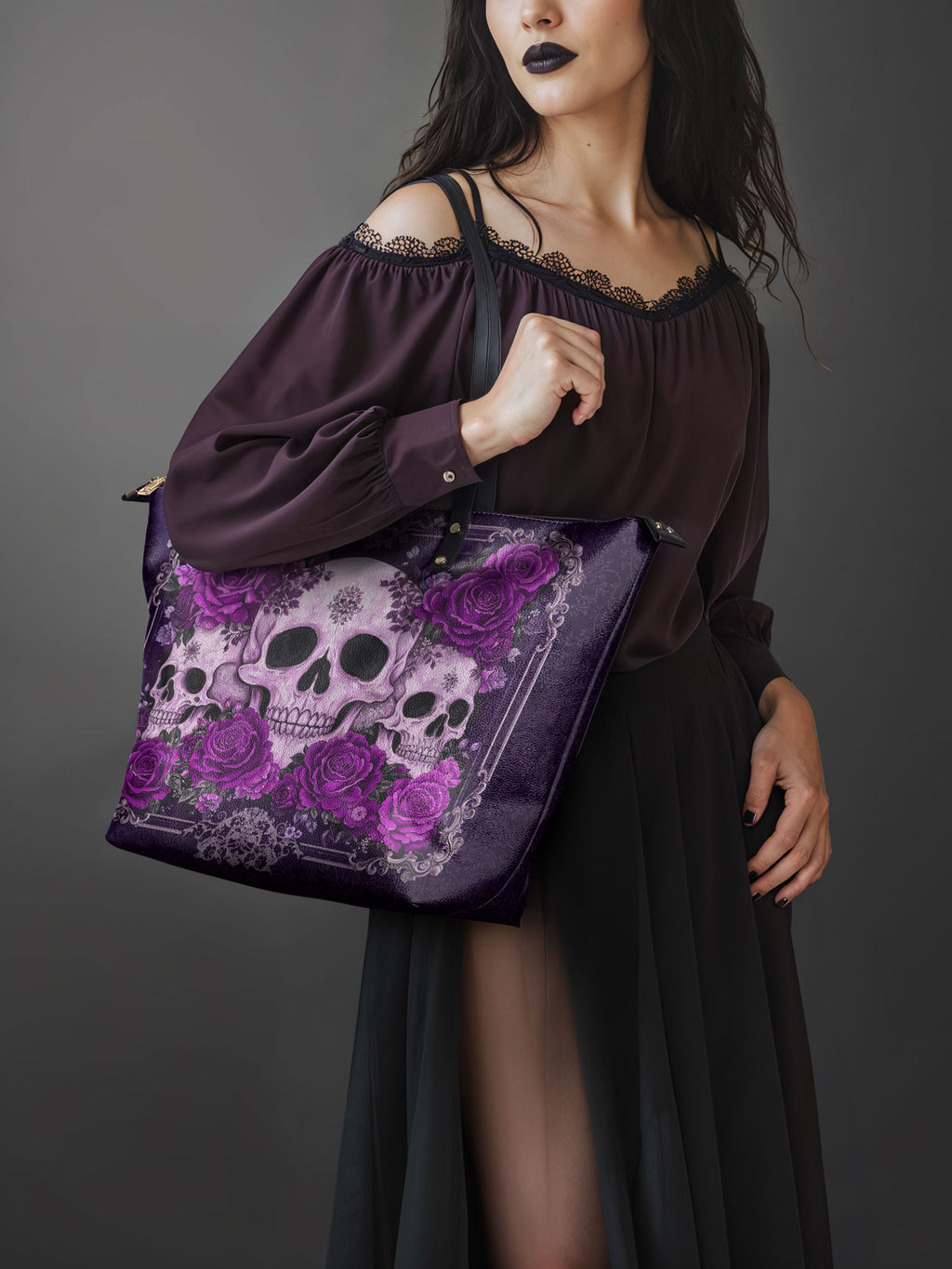 "Bloodrose" Poison Plum Leather Tote Bag