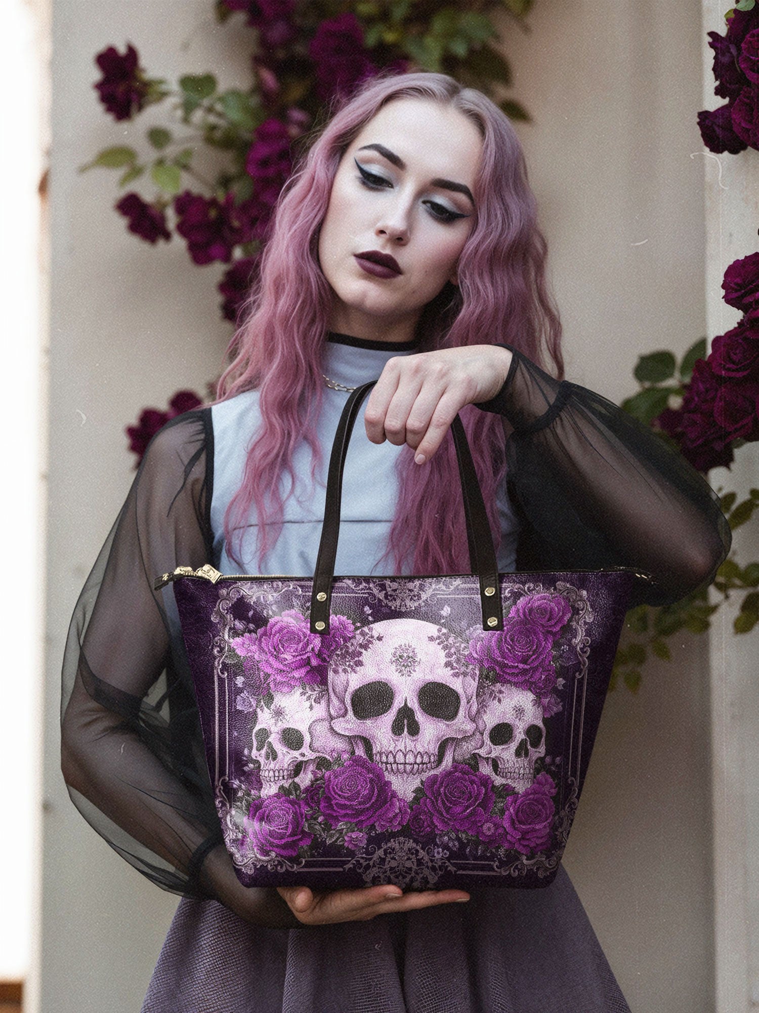 "Bloodrose" Poison Plum Leather Tote Bag
