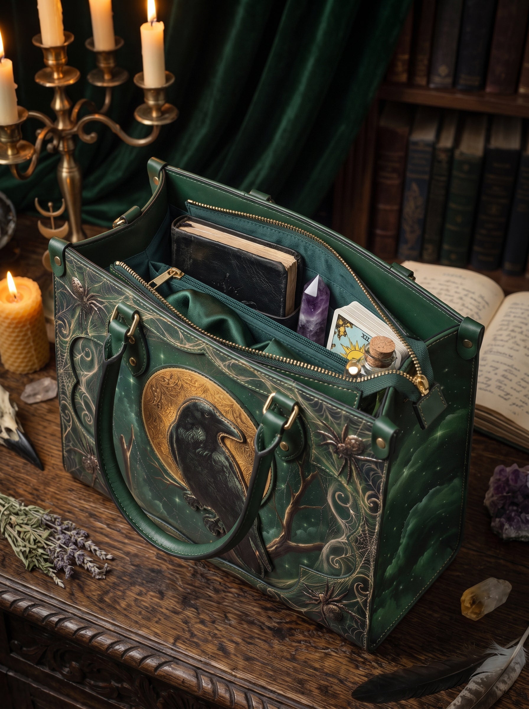 "Ravenweb" Applique Leather Handbag