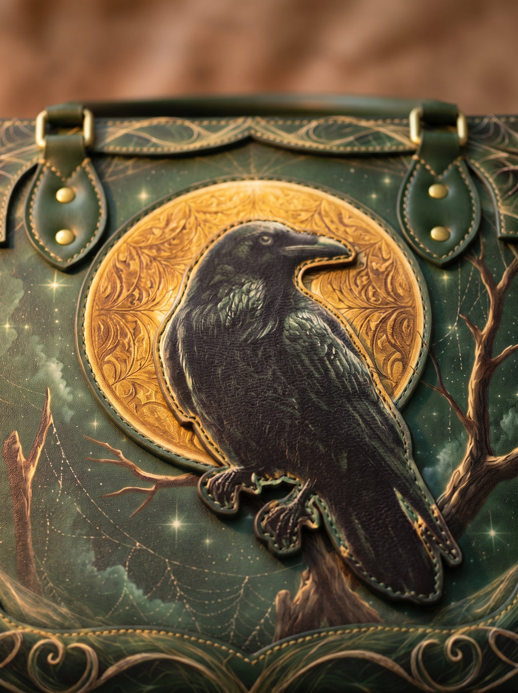 "Ravenweb" Applique Leather Handbag