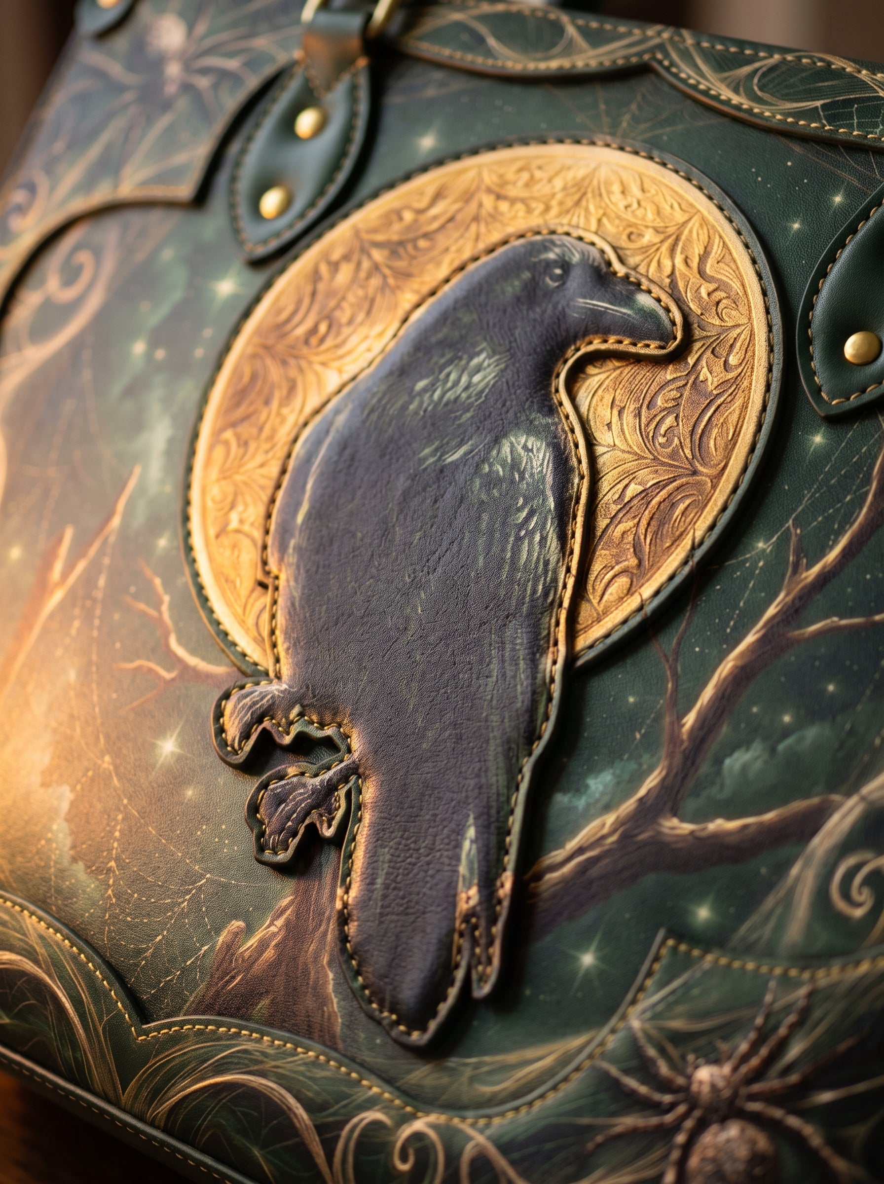 "Ravenweb" Applique Leather Handbag
