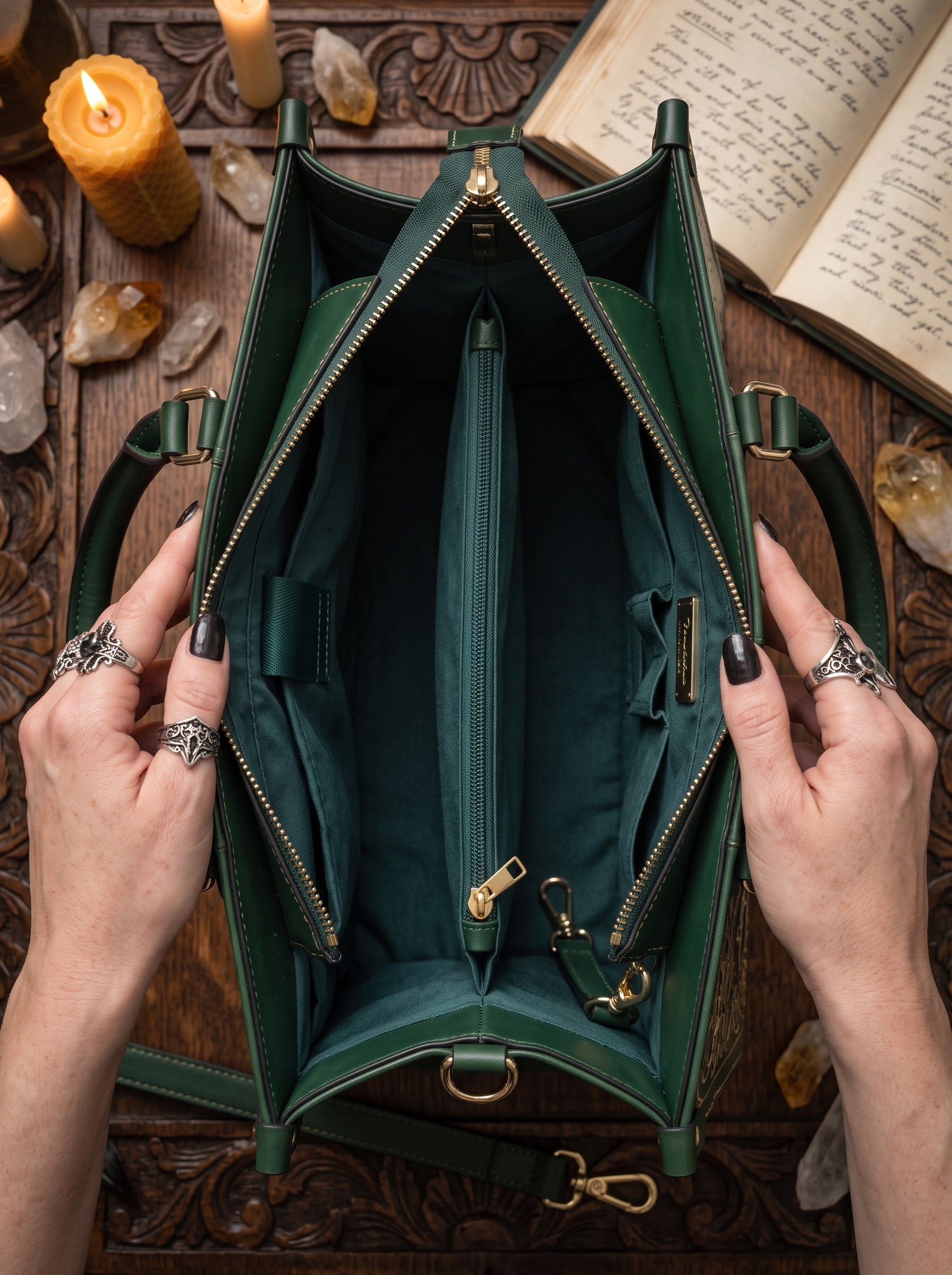 "Ravenweb" Applique Leather Handbag