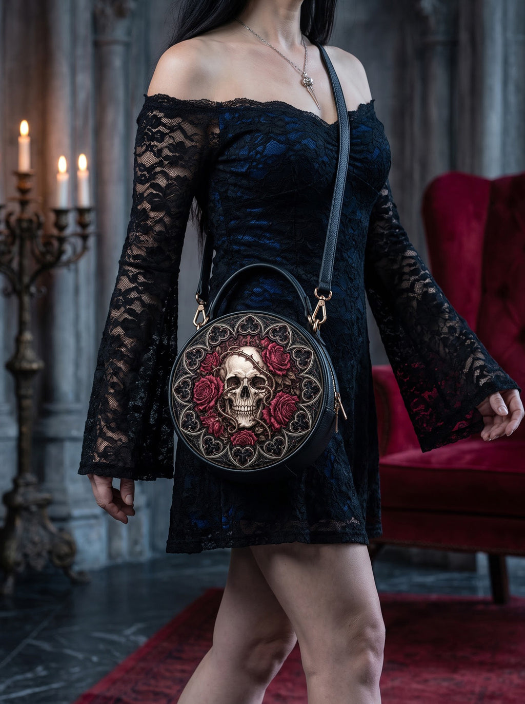 “Rosamort” Applique Circle Crossbody Bag