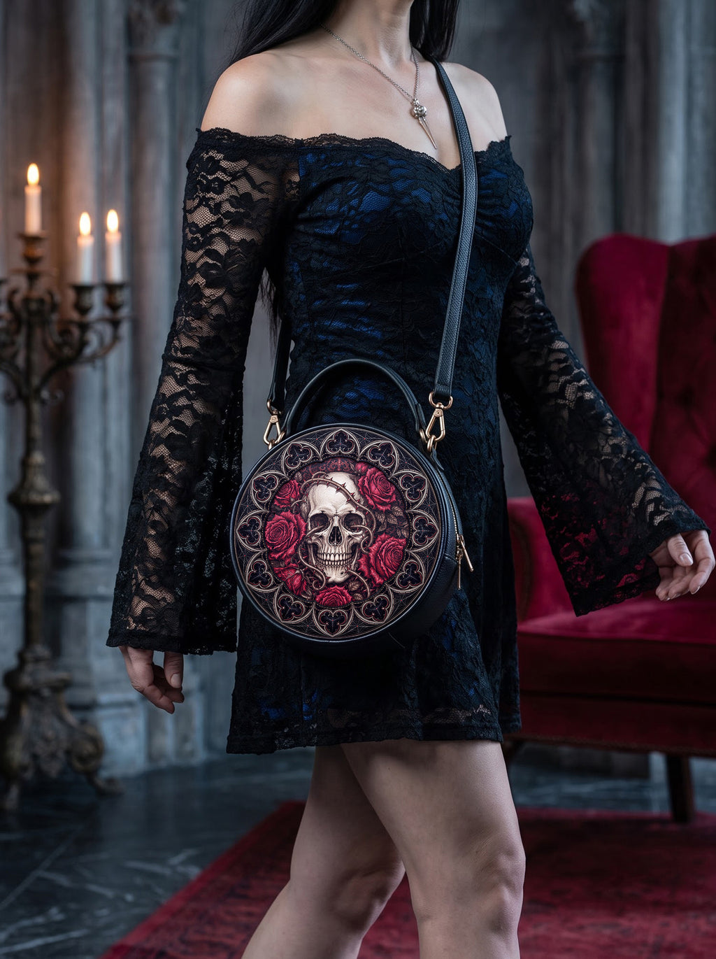 “Rosamort” Applique Circle Crossbody Bag