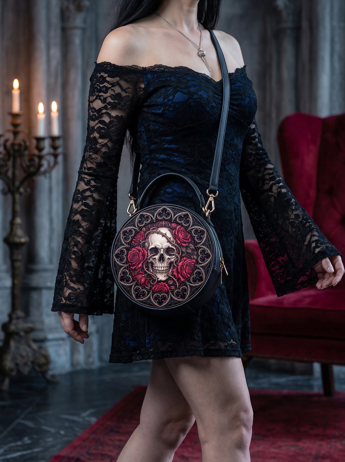 “Rosamort” Applique Circle Crossbody Bag