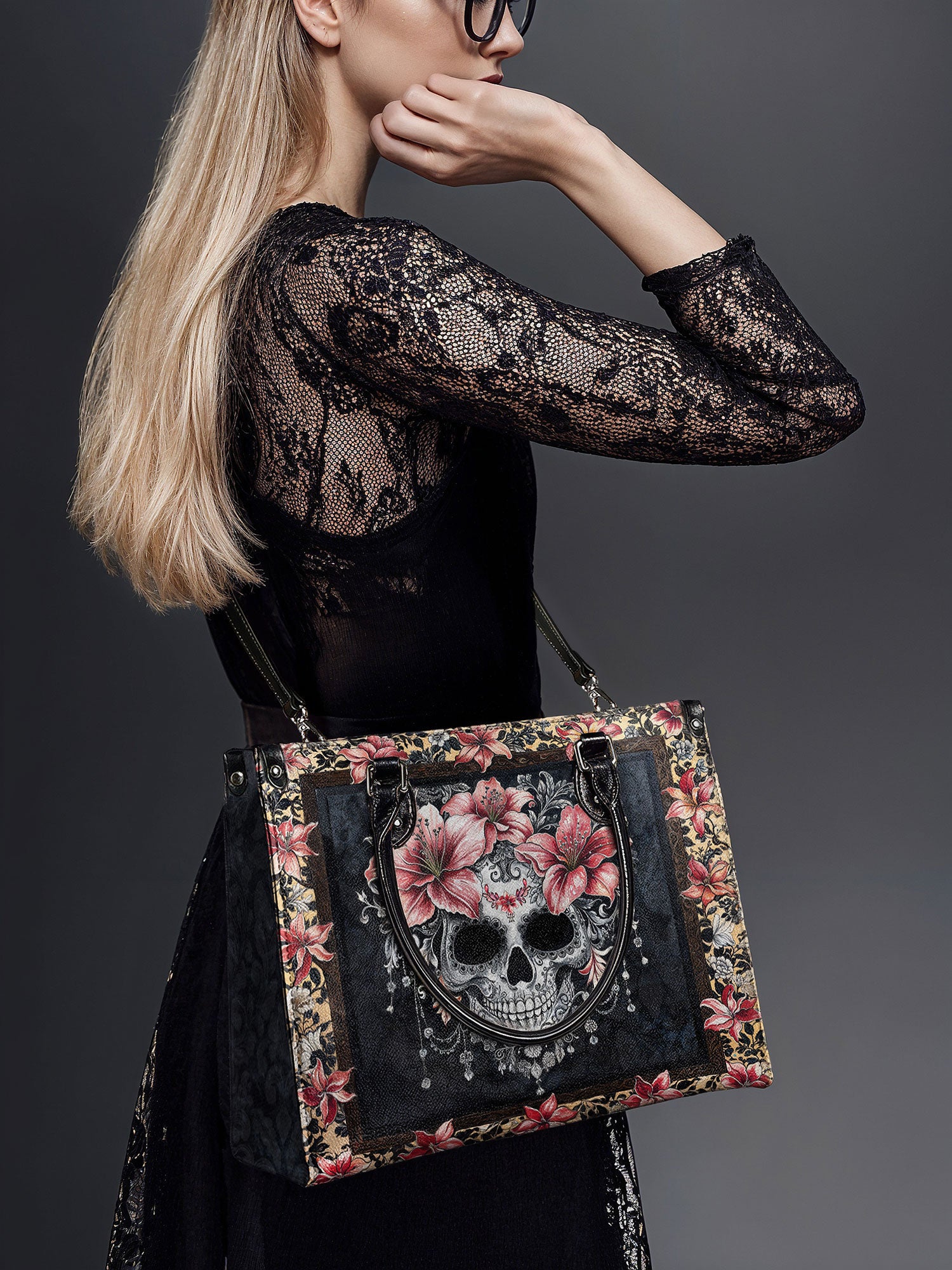 "Roselace" - Black Interior - Leather Handbag