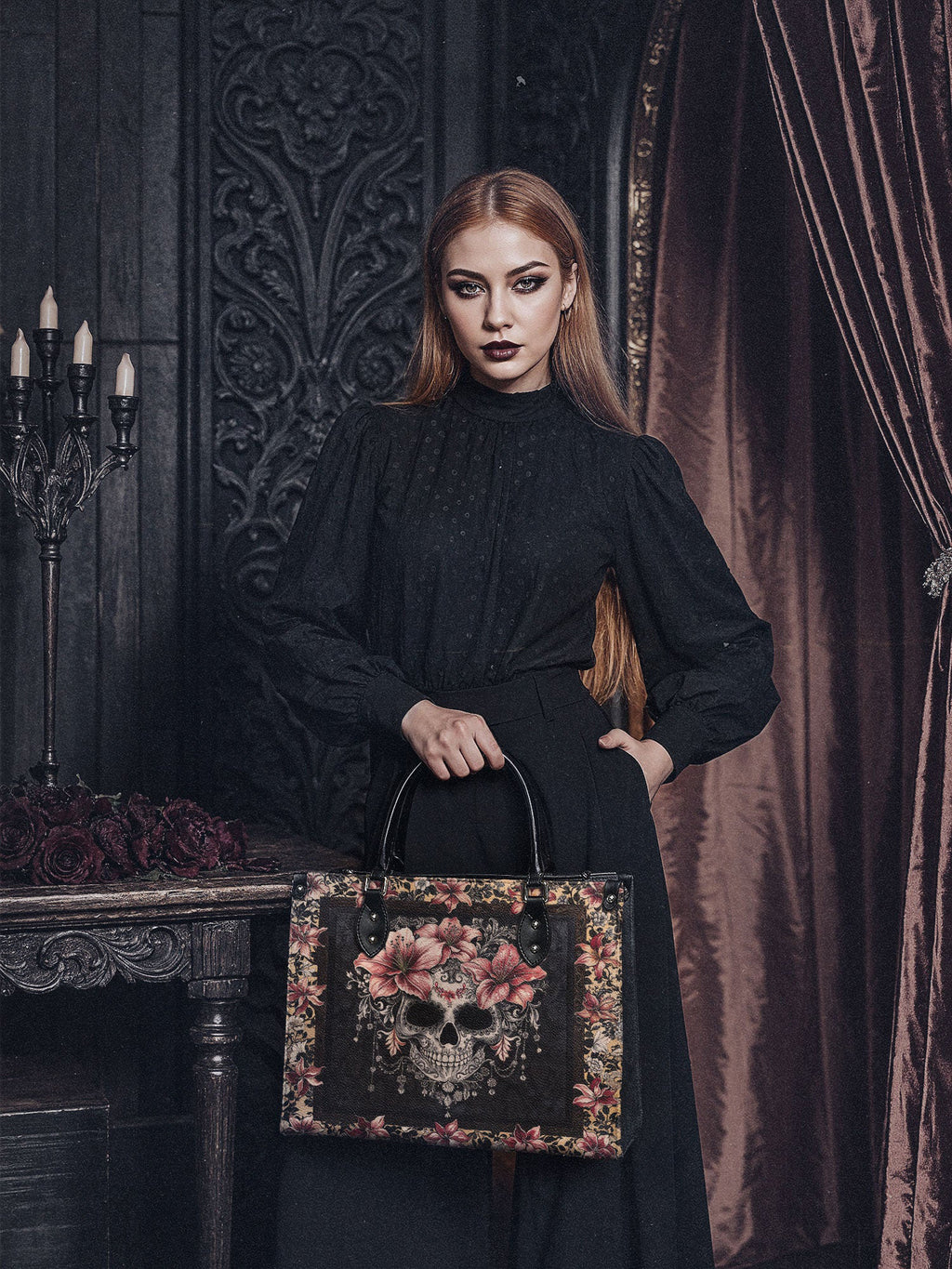 "Roselace" - Black Interior - Leather Handbag