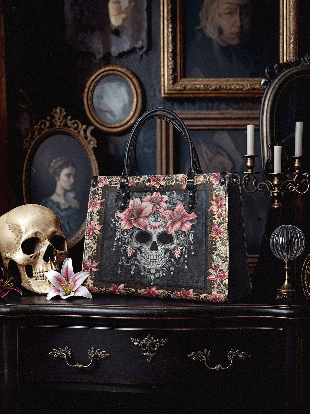 "Roselace" - Black Interior - Leather Handbag