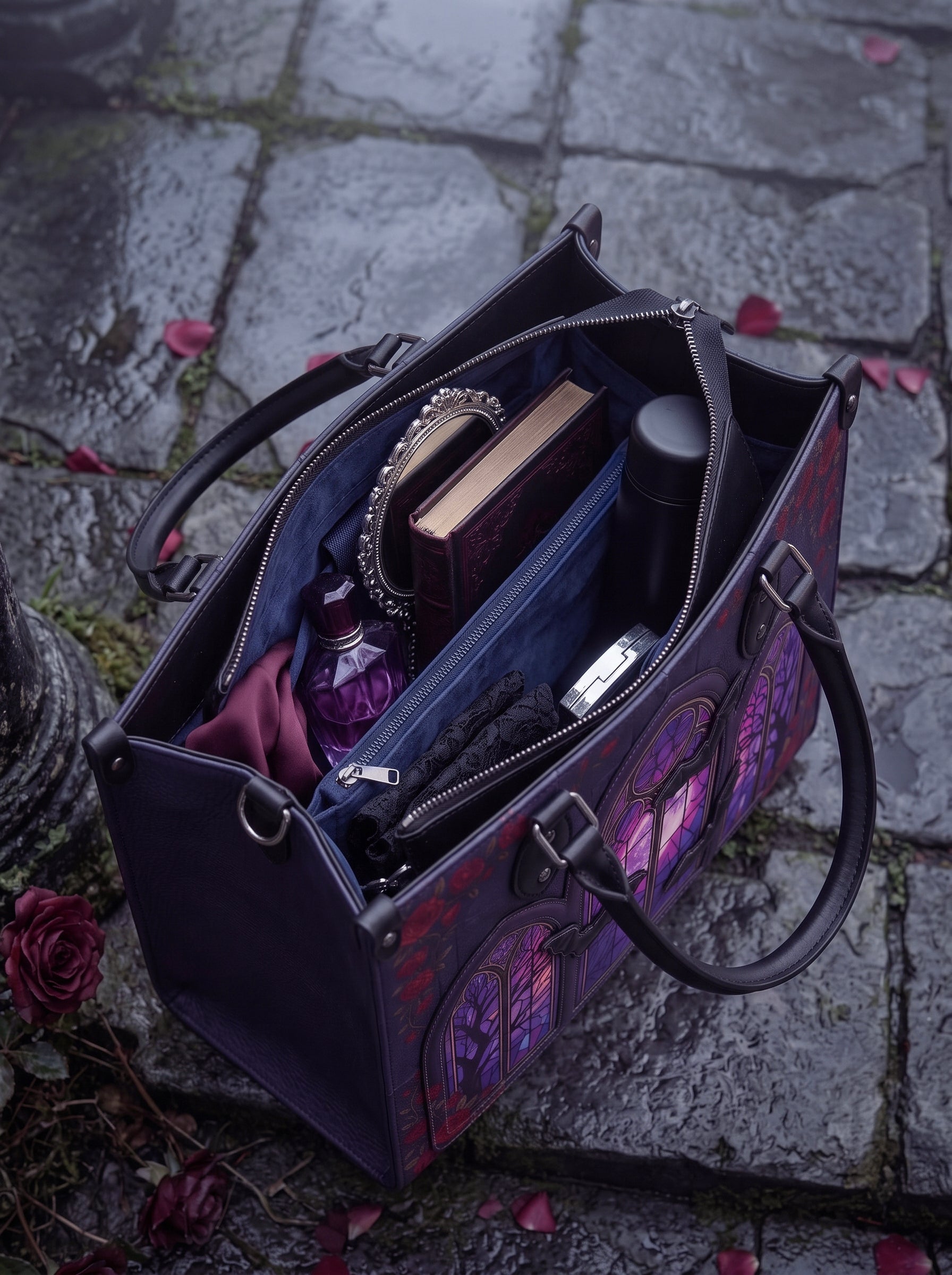 "Rosewindow" Applique Leather Handbag