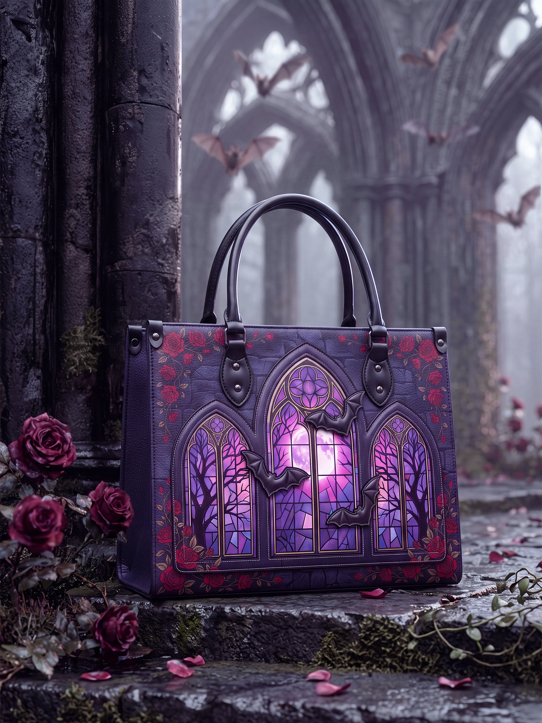 "Rosewindow" Applique Leather Handbag