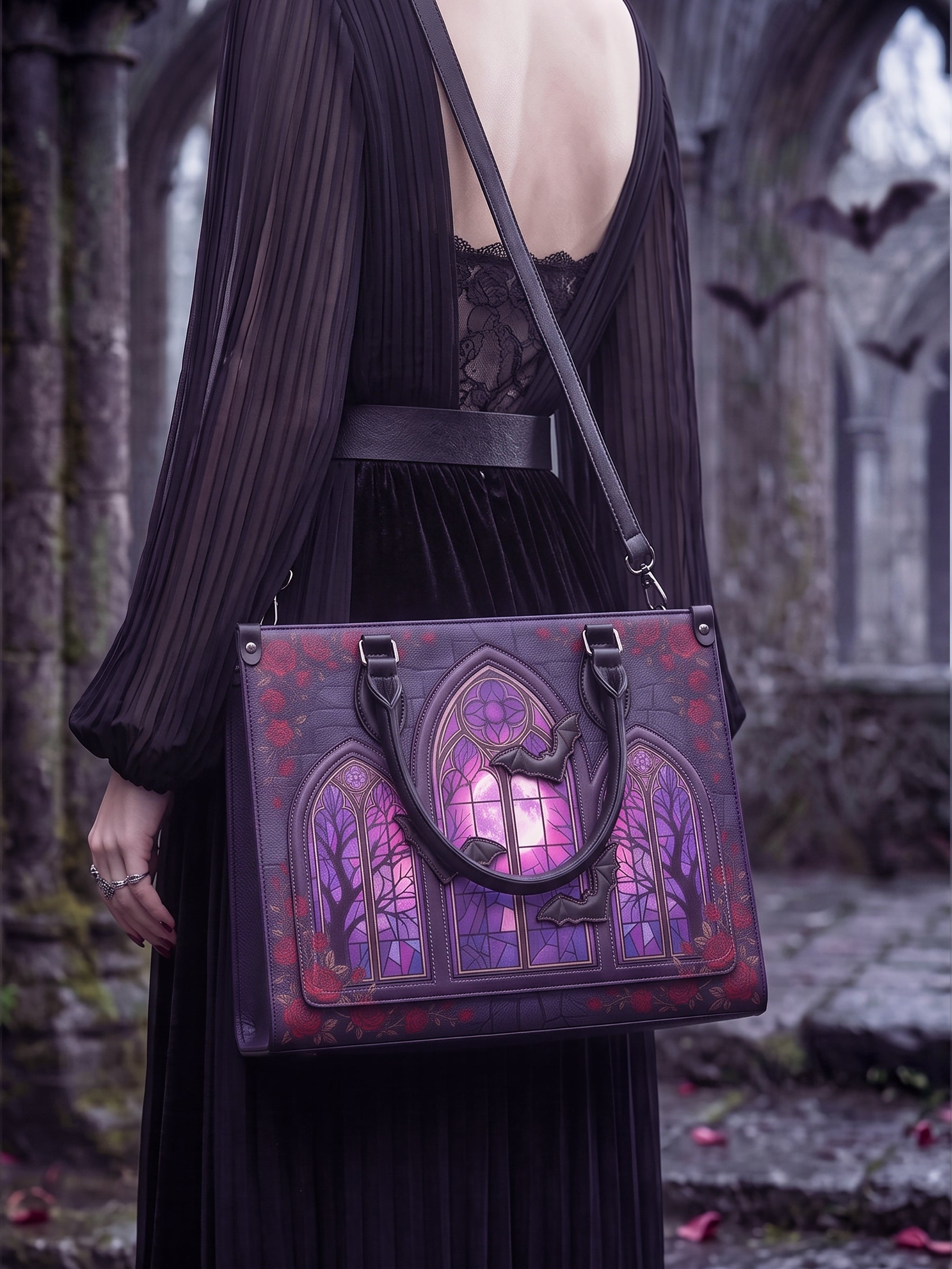 "Rosewindow" Applique Leather Handbag