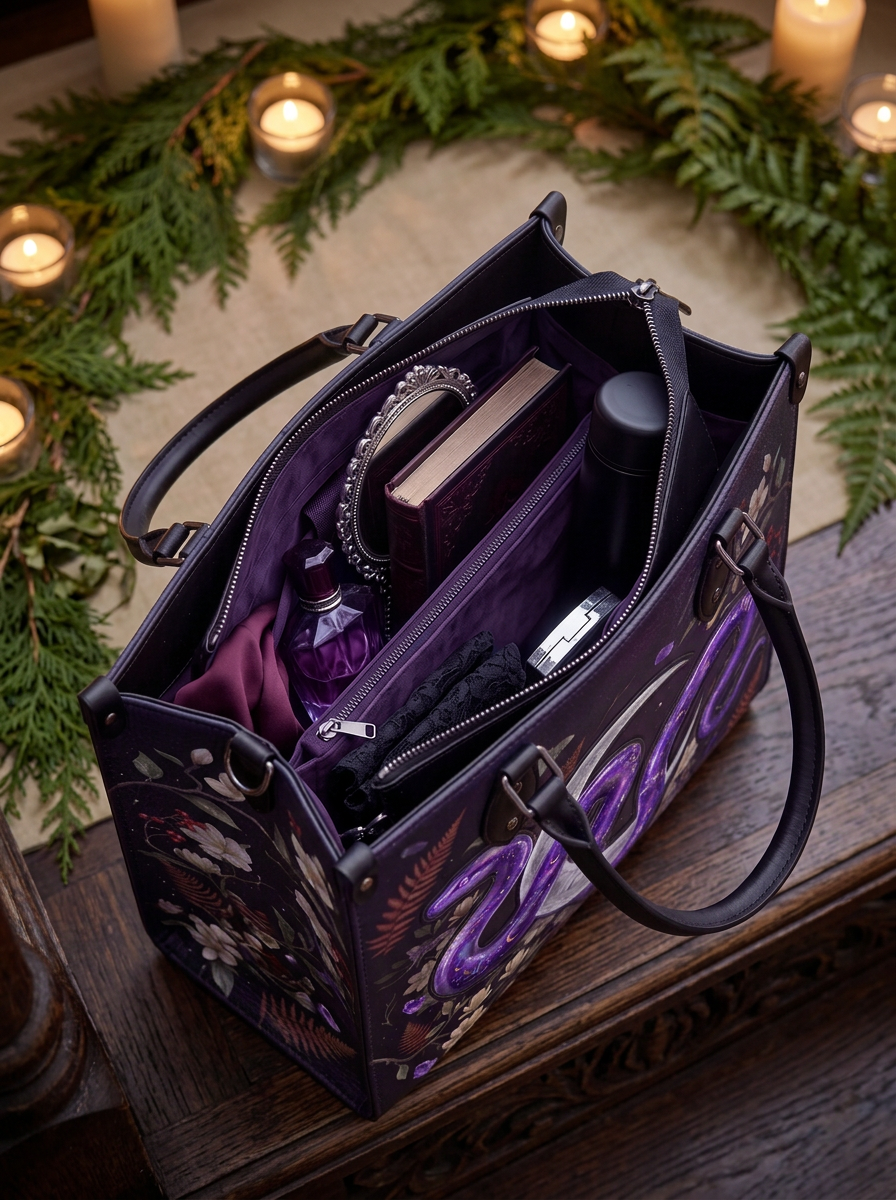"Serpelune" Applique Leather Handbag