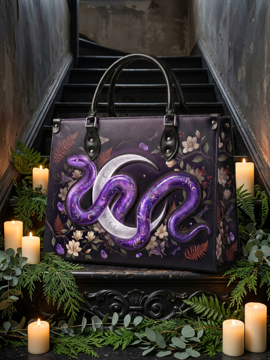 "Serpelune" Applique Leather Handbag