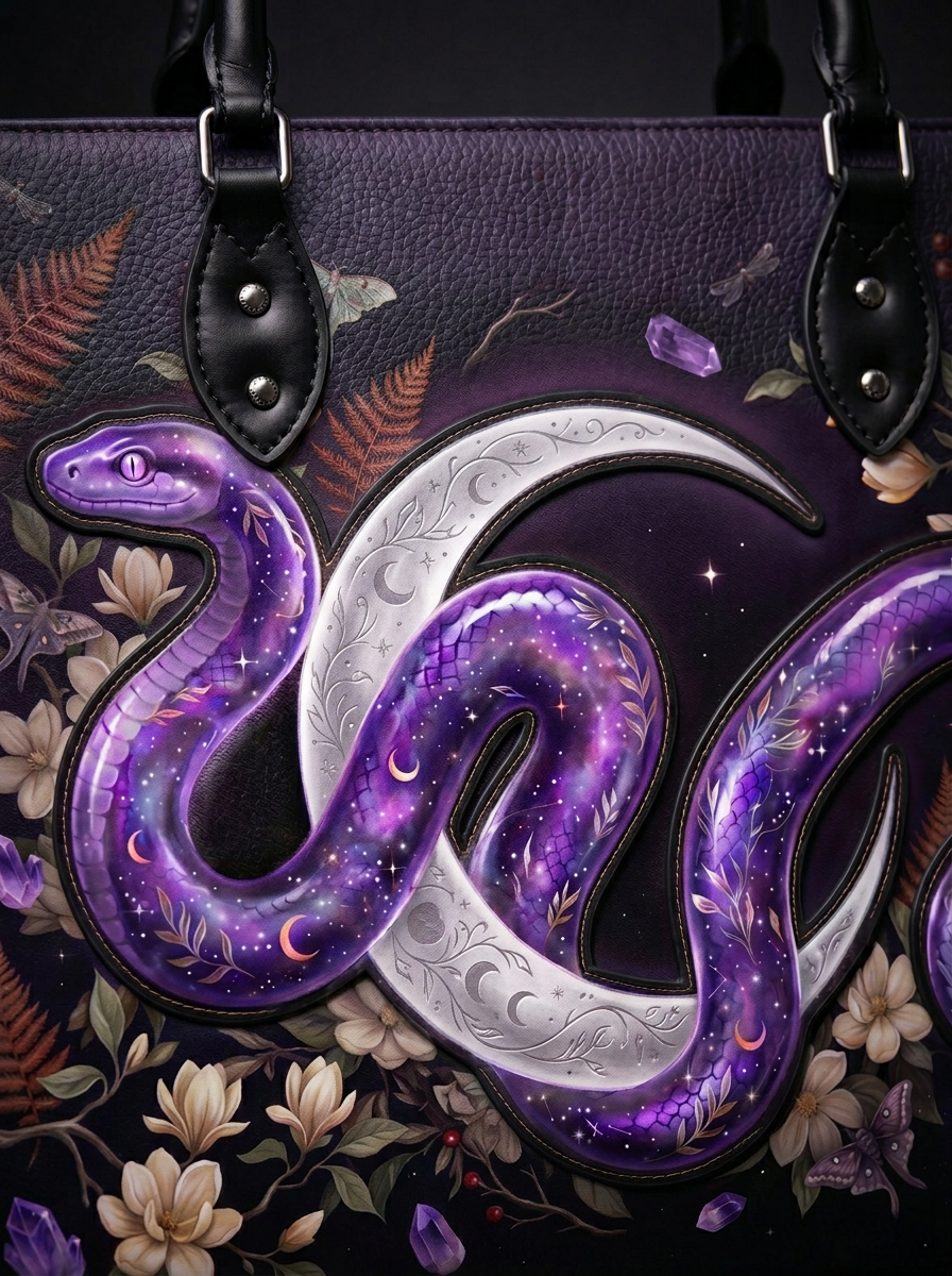 "Serpelune" Applique Leather Handbag