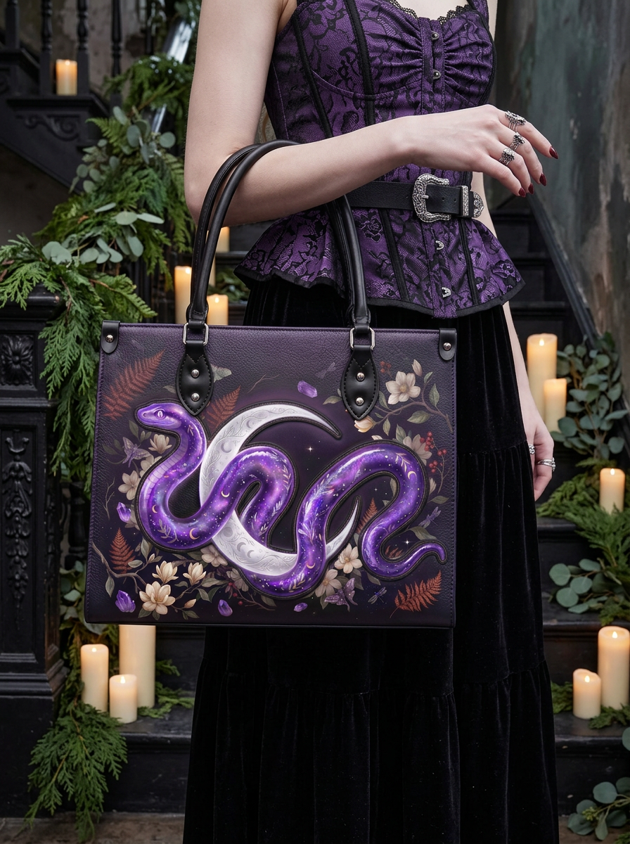 "Serpelune" Applique Leather Handbag