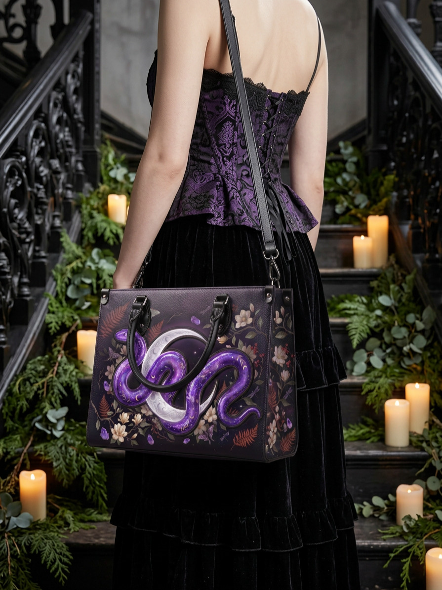 "Serpelune" Applique Leather Handbag