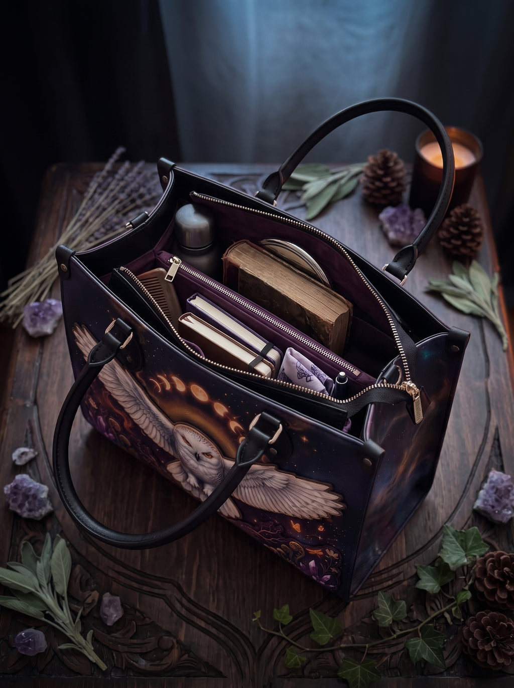 "Strixaria" Applique Leather Handbag
