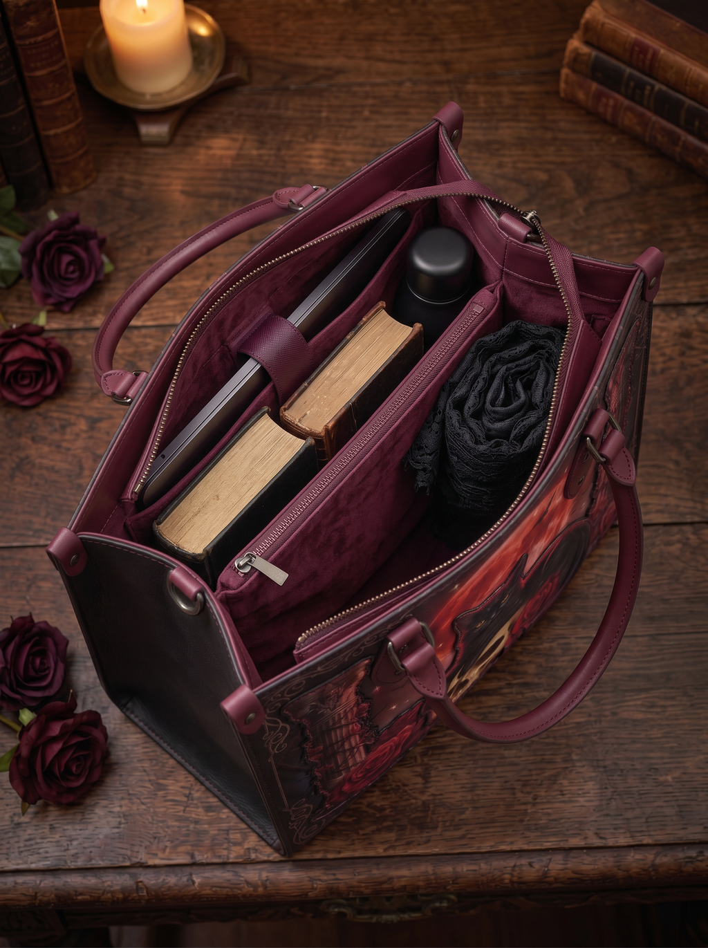 "Vampirosa" Applique Leather Handbag