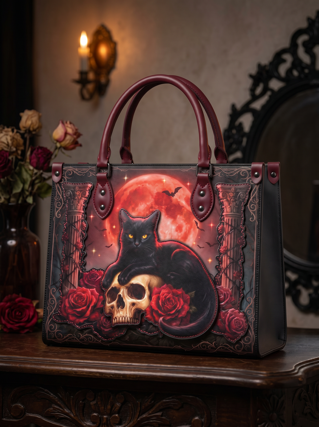 "Vampirosa" Applique Leather Handbag