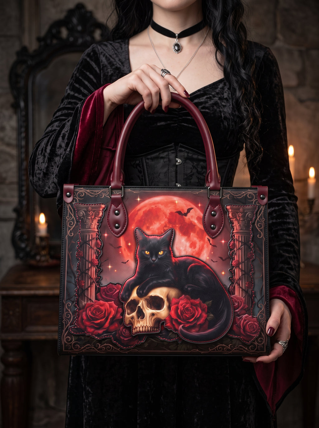 "Vampirosa" Applique Leather Handbag