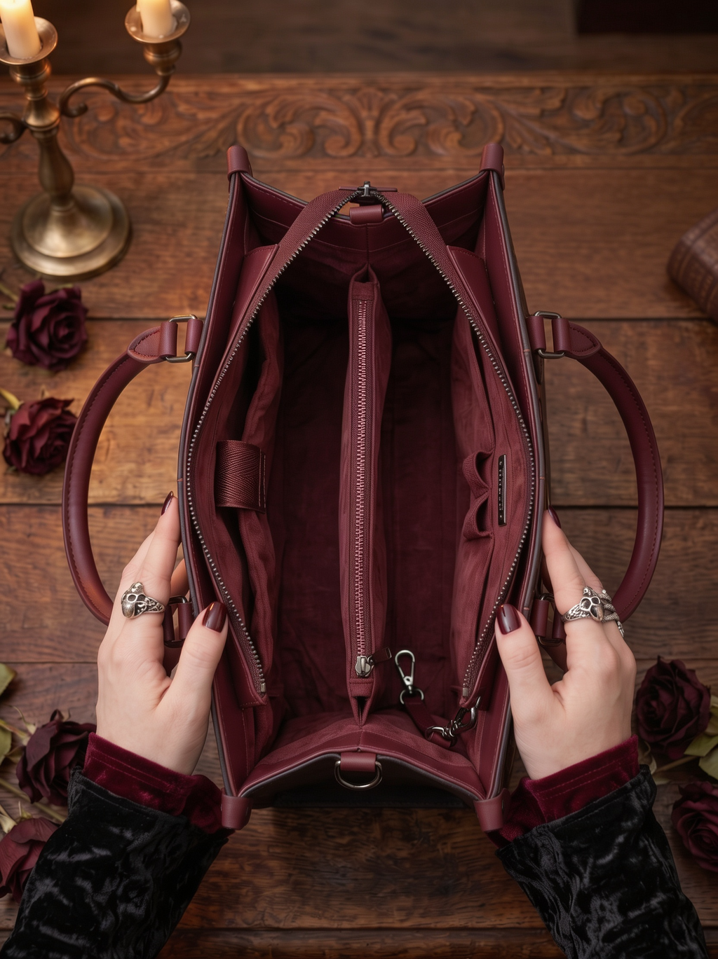"Vampirosa" Applique Leather Handbag