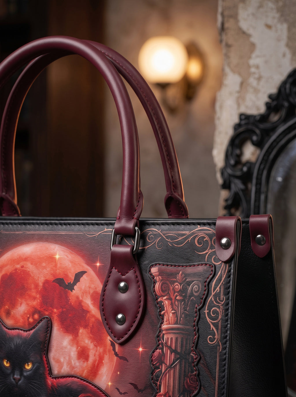 "Vampirosa" Applique Leather Handbag