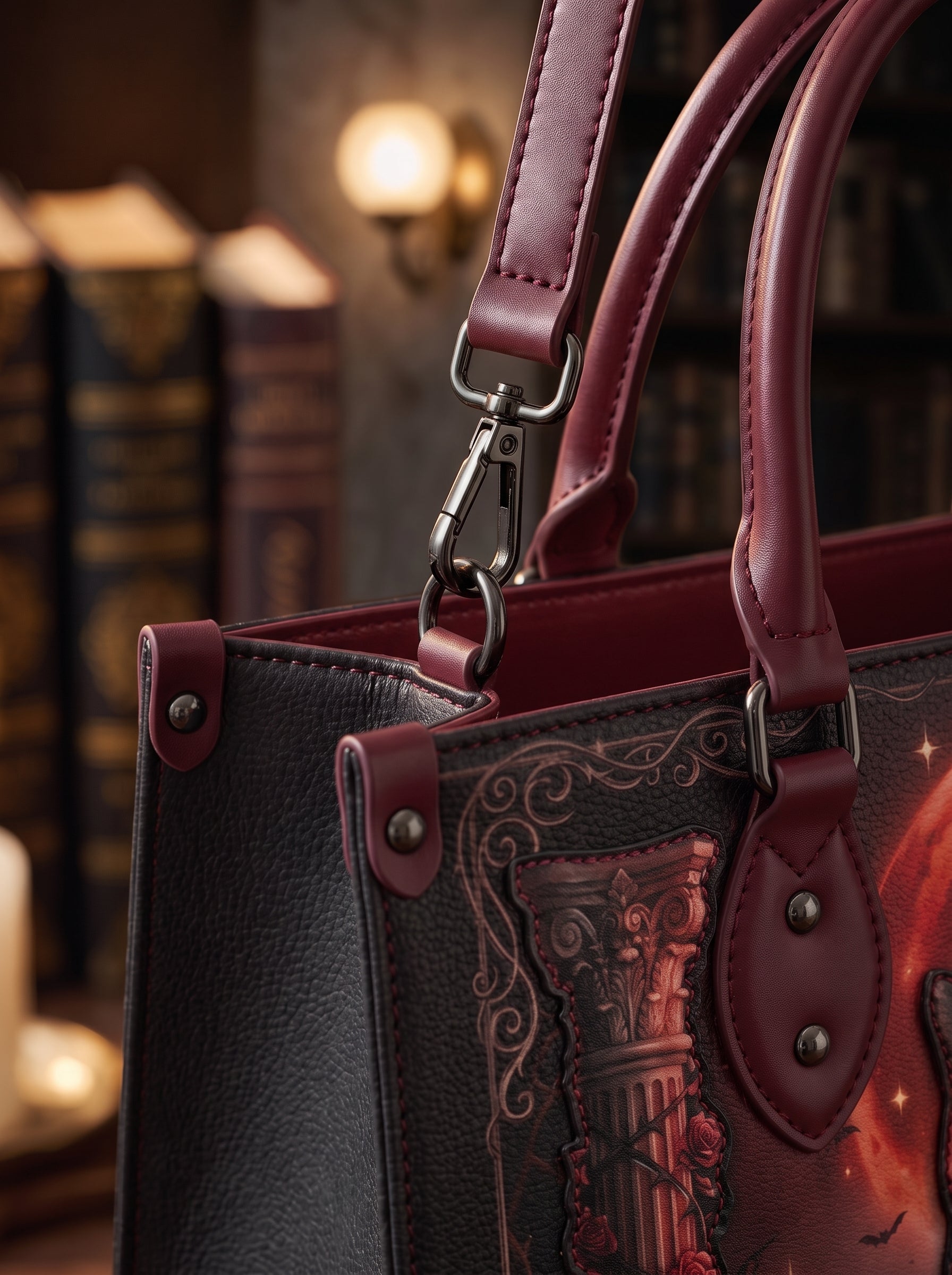 "Vampirosa" Applique Leather Handbag