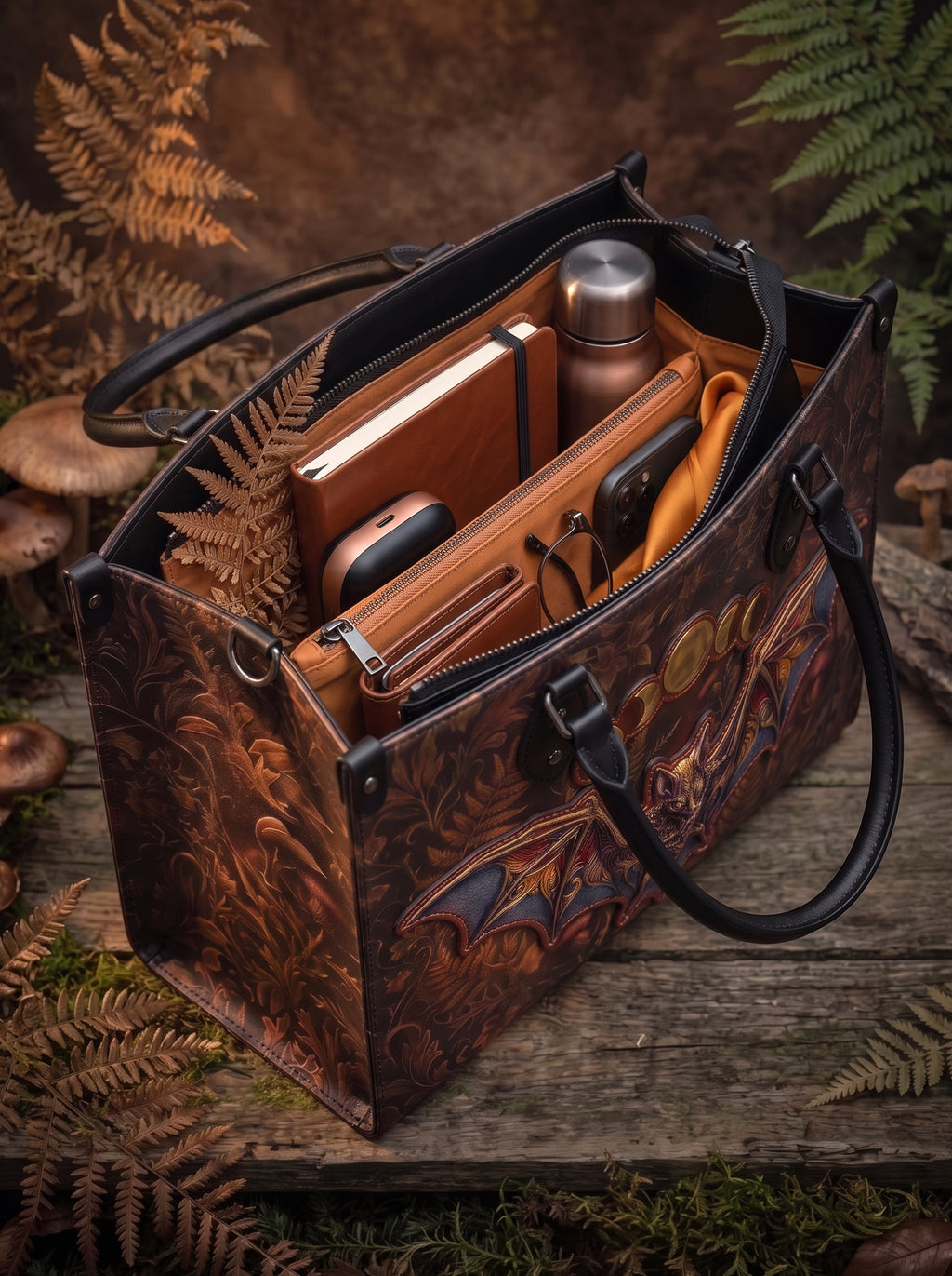 "Vespertine" Applique Leather Handbag