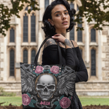 Black Winged Skull HTRZ19124549AT Leather Tote Bag