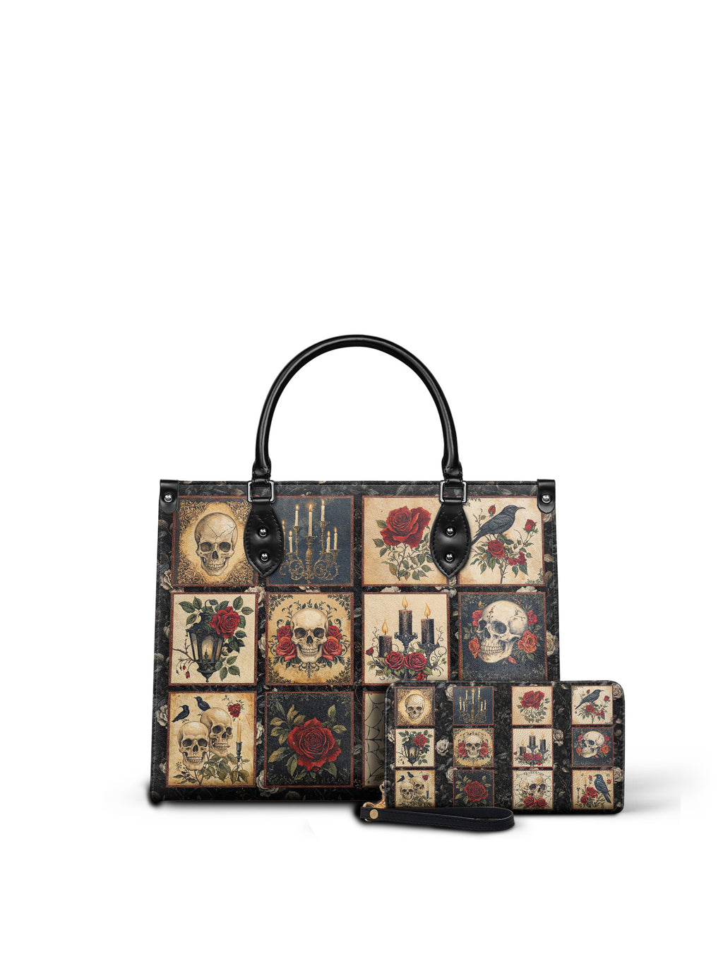 "Blacklitany" - Black Interior - Leather Handbag Matching Set - SPOOKY DEAL