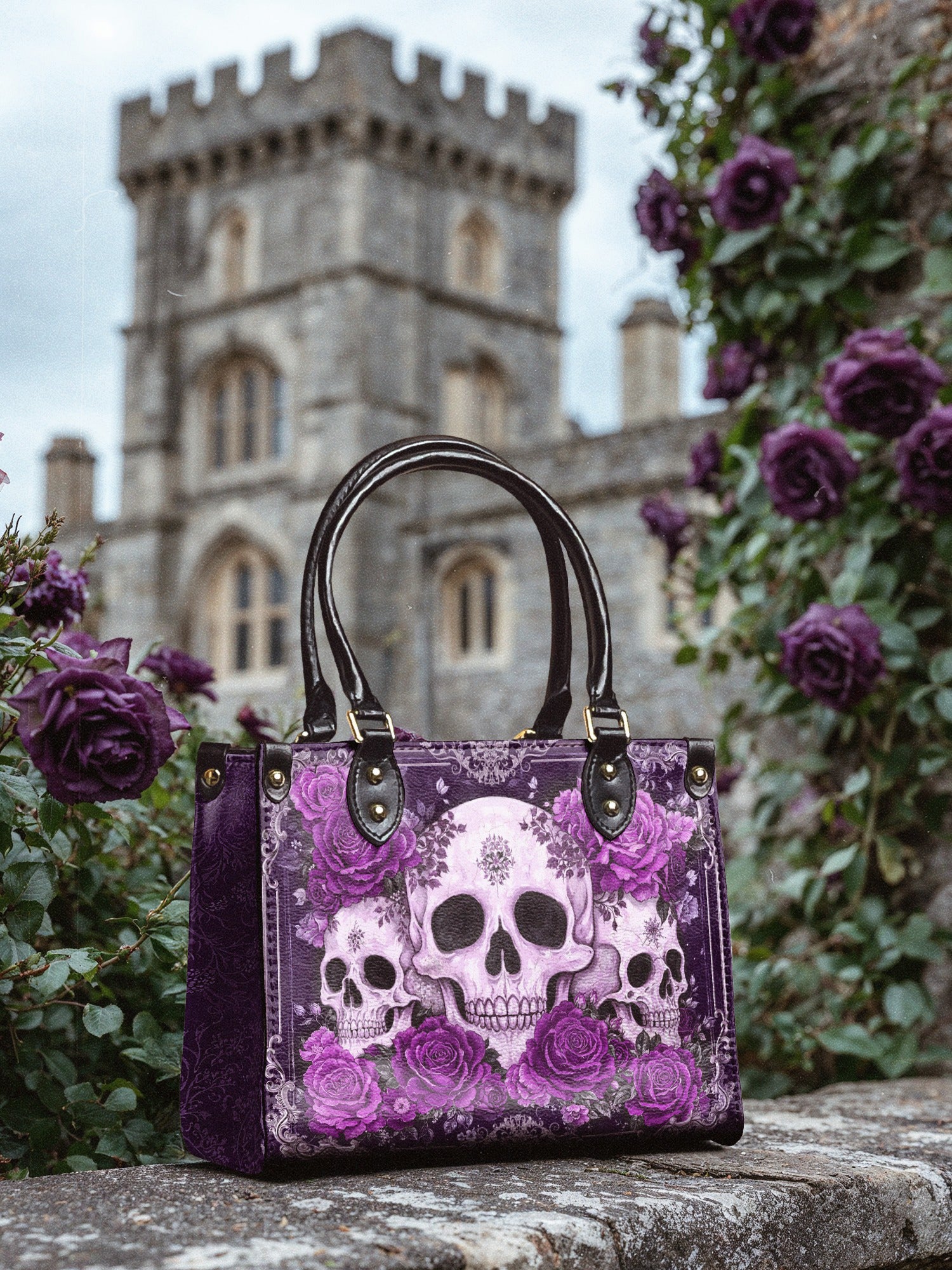 "Bloodrose" Poison Plum - Yellow Interior - Small Leather Handbag