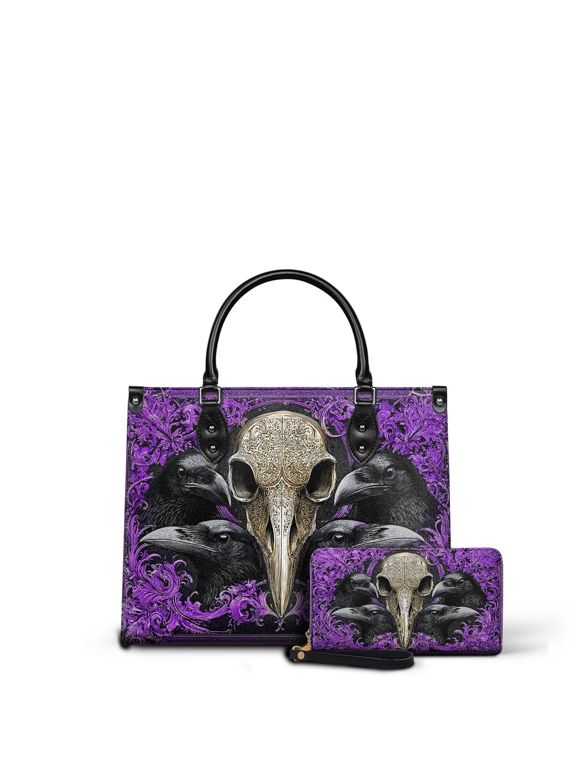 "Corvexia" - Black Interior - Leather Handbag Matching Set - SPOOKY DEAL
