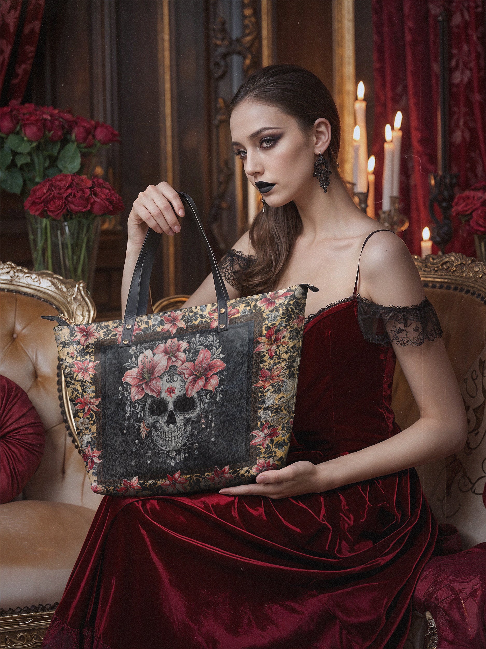 "Roselace" Leather Tote Bag