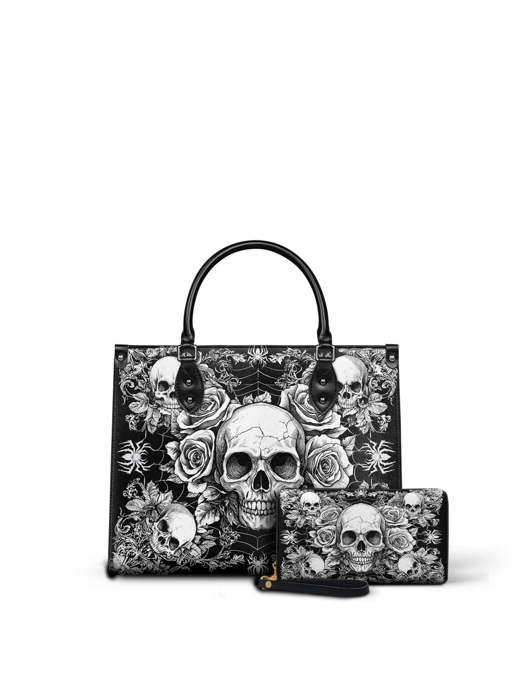 "Gravebloom" - Black Interior - Leather Handbag Matching Set - SPOOKY DEAL