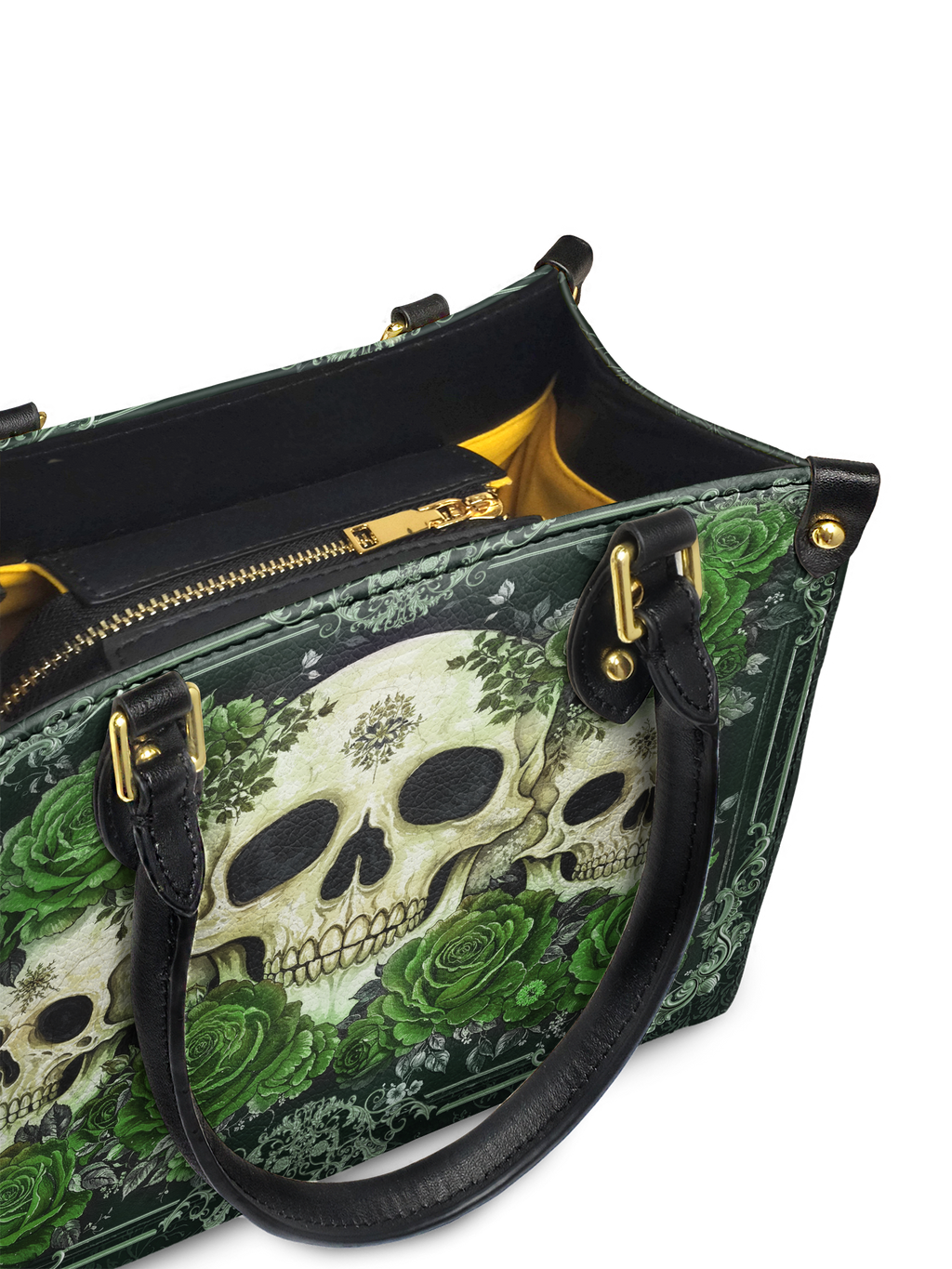 "Bloodrose" Poison Ivy - Yellow Interior - Small Leather Handbag