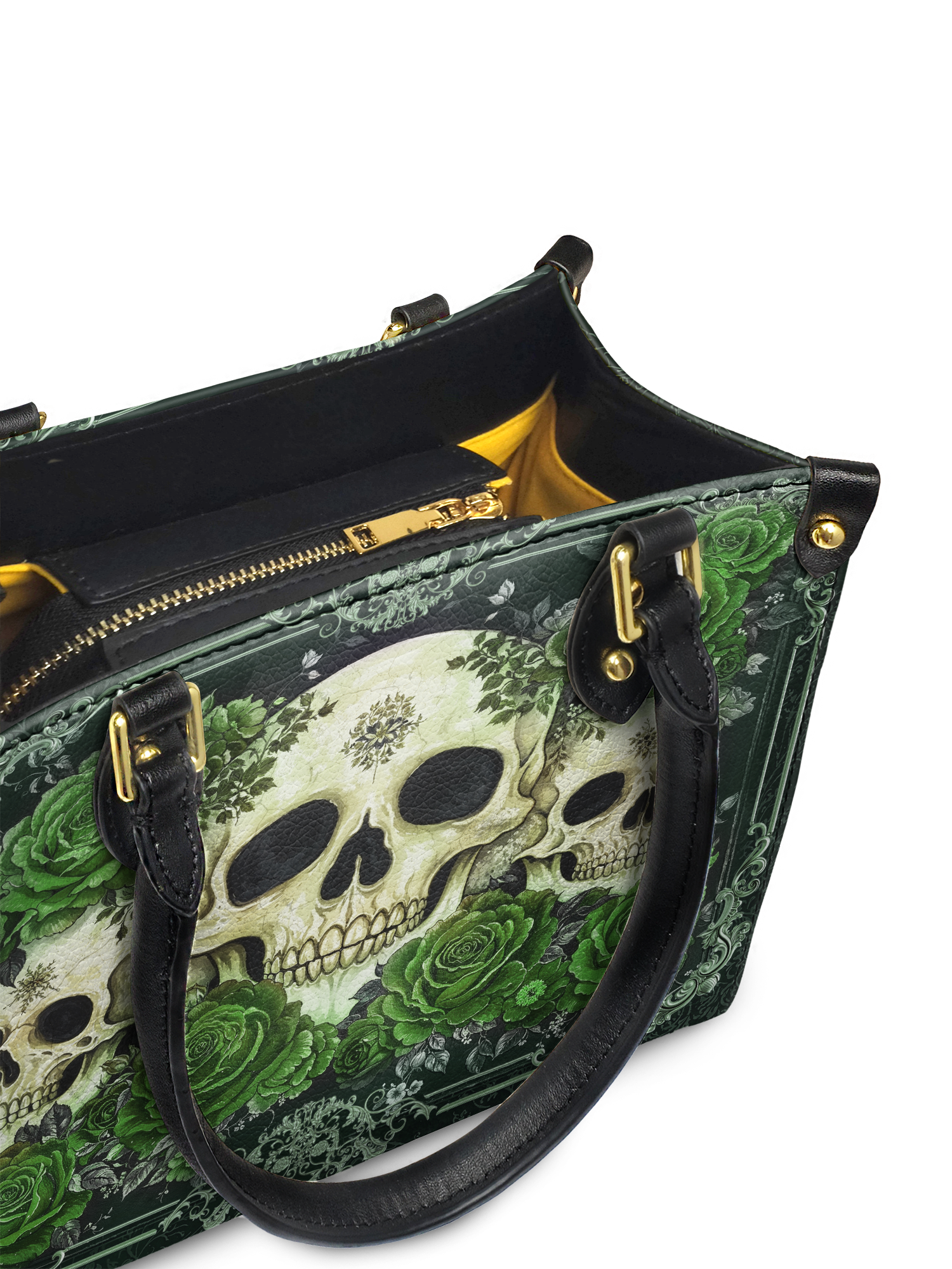 "Bloodrose" Poison Ivy - Yellow Interior - Small Leather Handbag