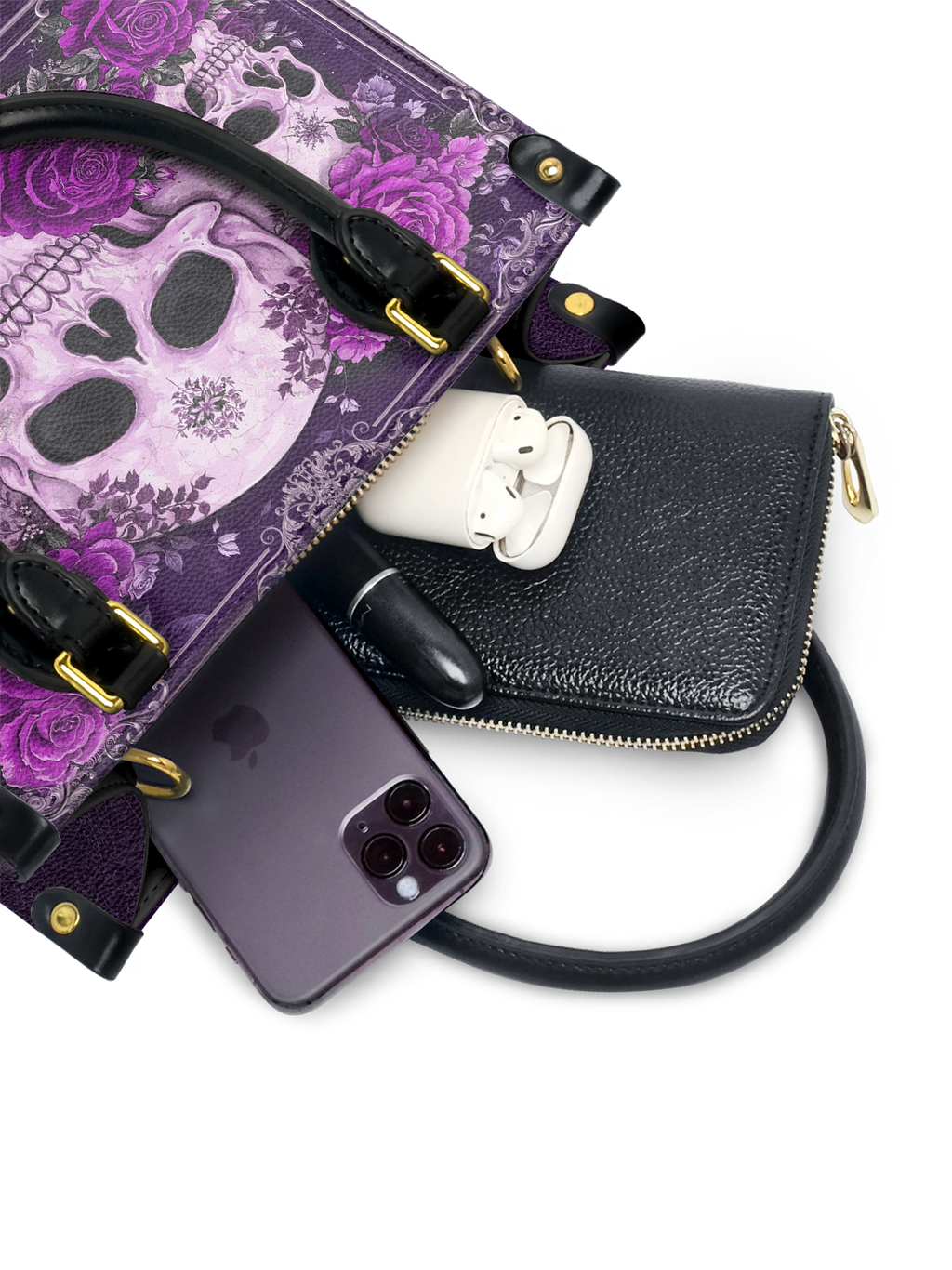 "Bloodrose" Poison Plum - Yellow Interior - Small Leather Handbag