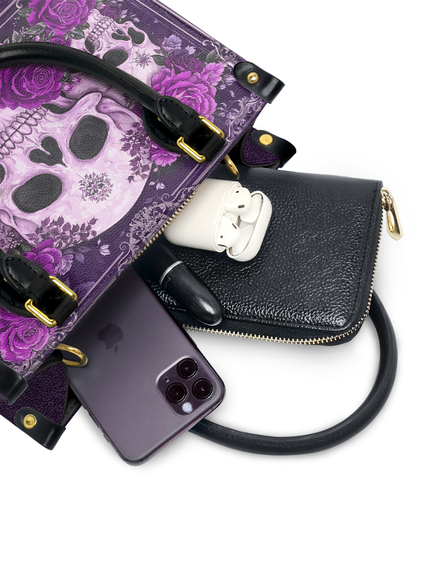 "Bloodrose" Poison Plum - Yellow Interior - Small Leather Handbag