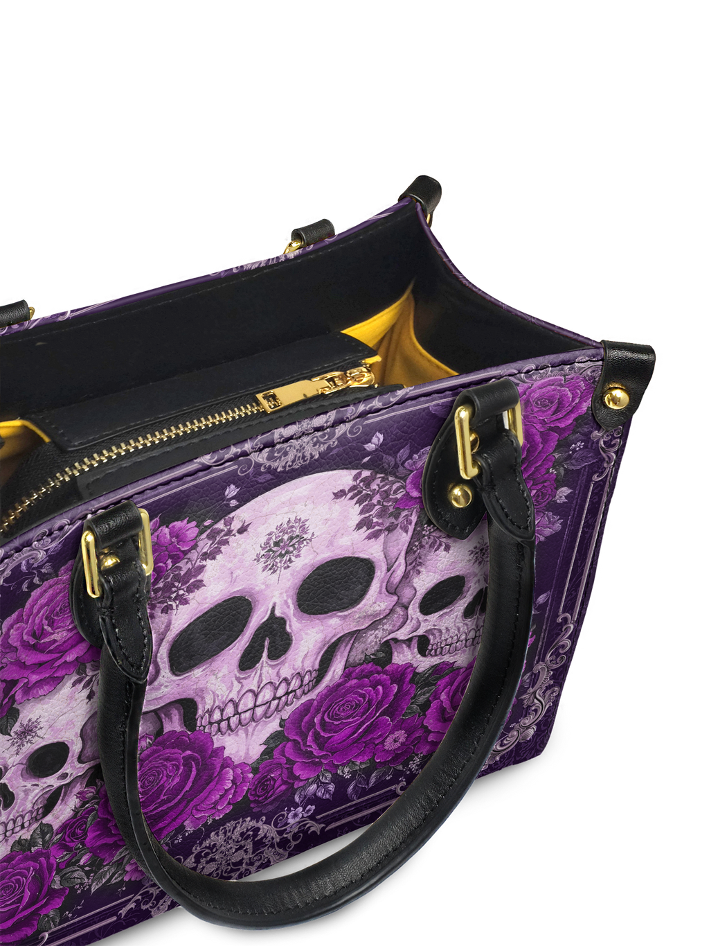 "Bloodrose" Poison Plum - Yellow Interior - Small Leather Handbag