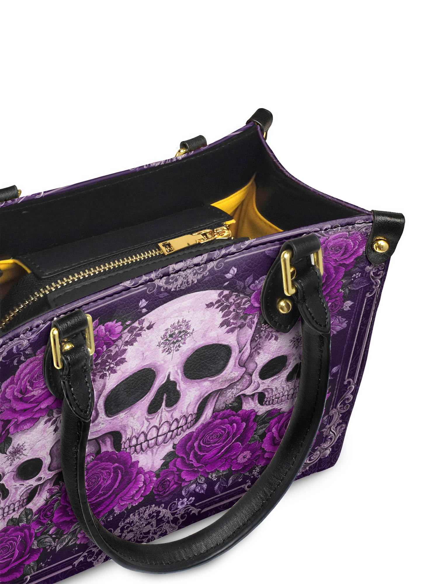 "Bloodrose" Poison Plum - Yellow Interior - Small Leather Handbag