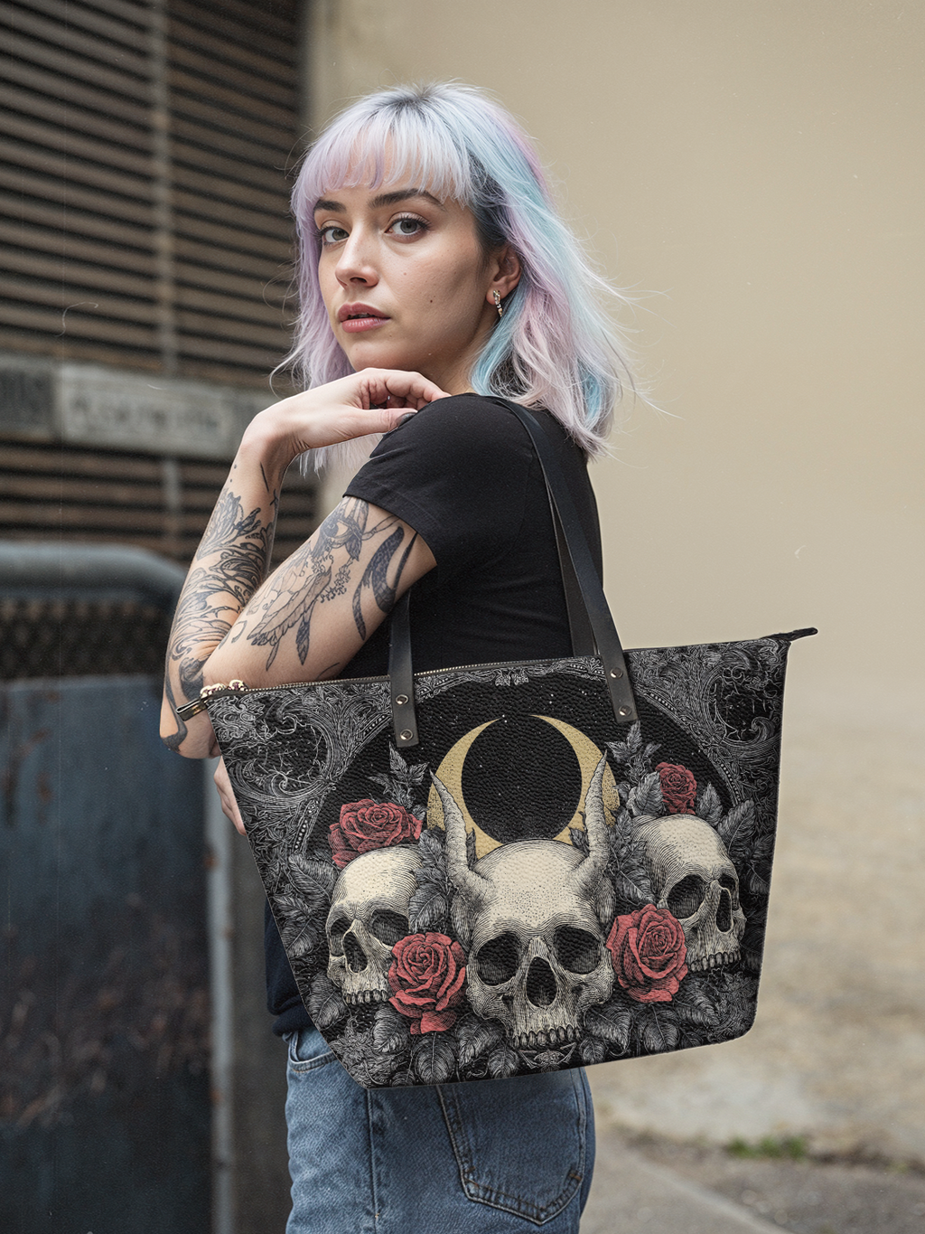 "Nightrosary" Leather Tote Bag