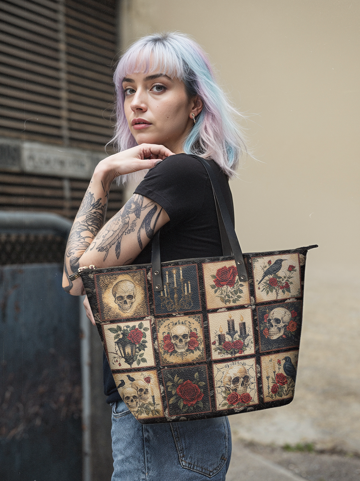 "Blacklitany" Leather Tote Bag
