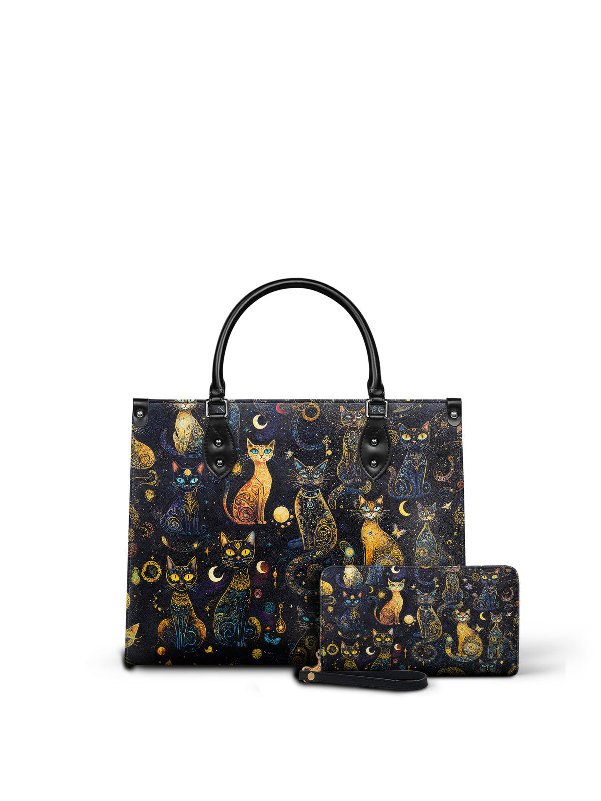 "Lunacat" - Black Interior - Leather Handbag Matching Set - SPOOKY DEAL