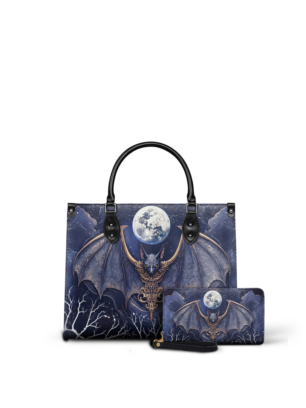 "Moonreaver" - Black Interior - Leather Handbag Matching Set - SPOOKY DEAL