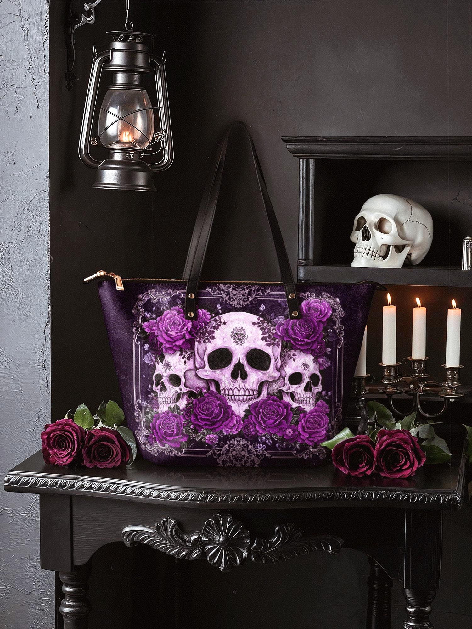 "Bloodrose" Poison Plum Leather Tote Bag